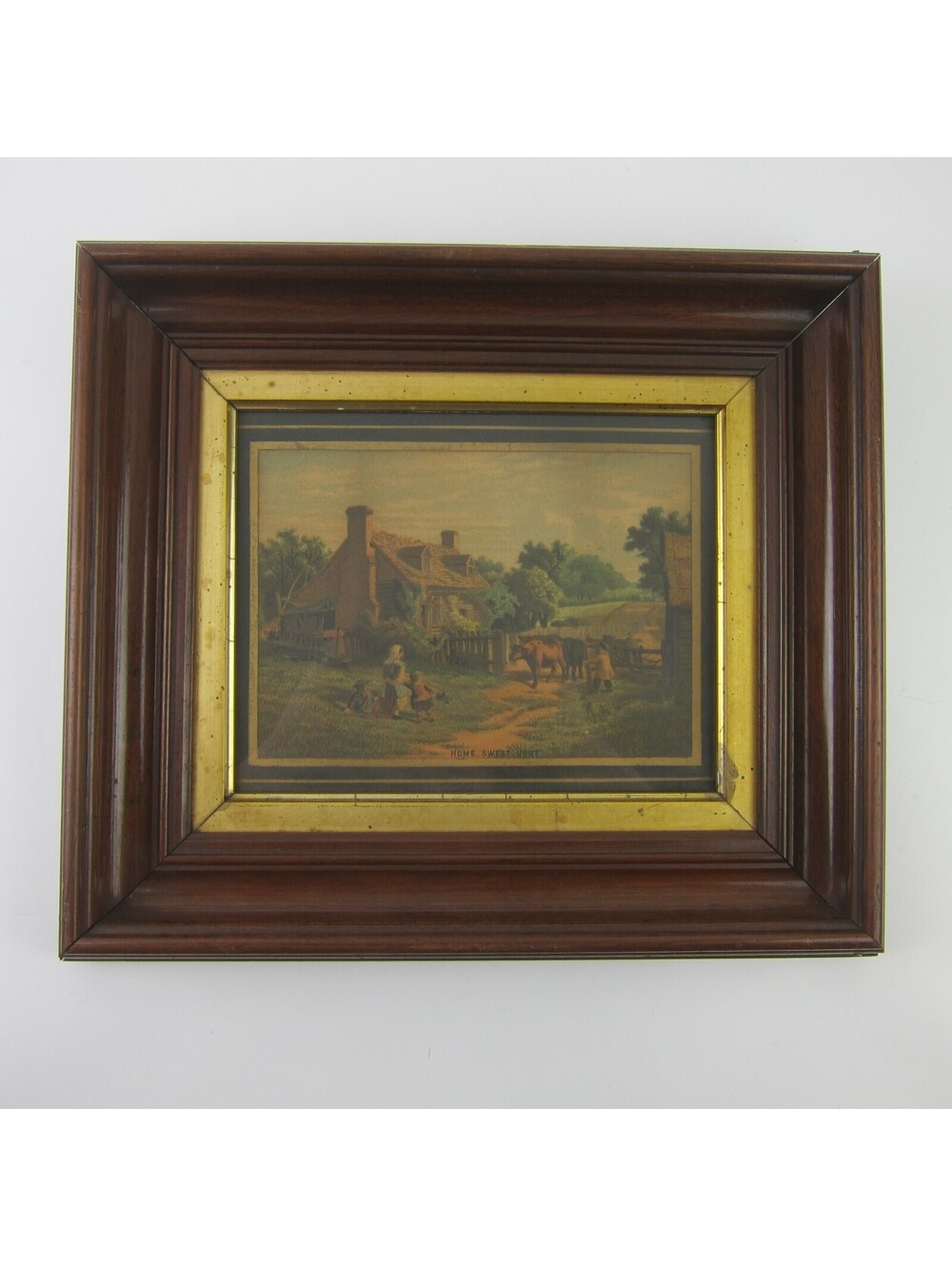Antique Victorian Deep Well Picture Frame Wood Gold Gilt Art Print Glass 11.7x13